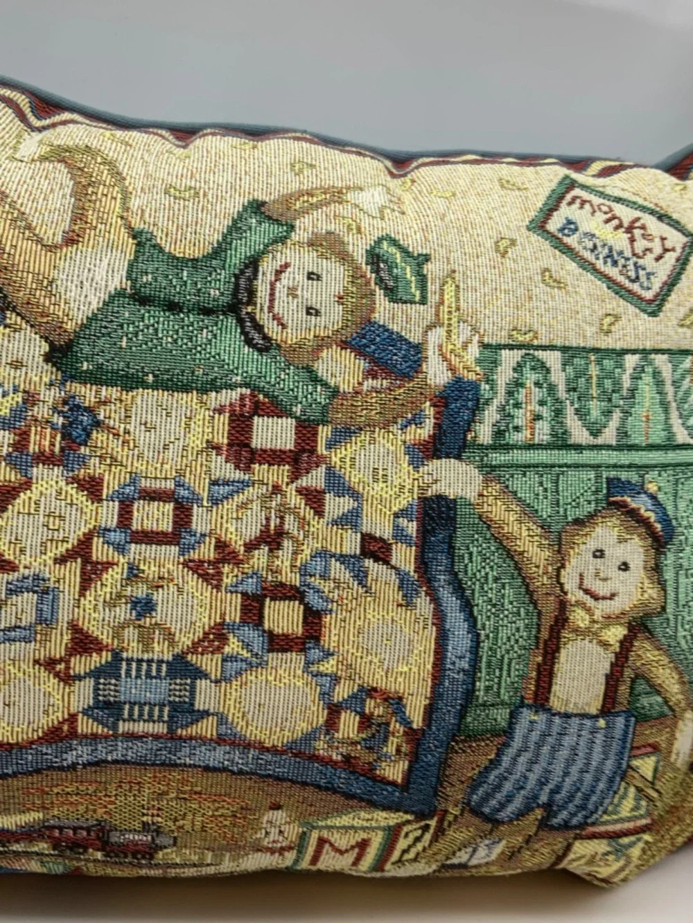Vintage Monkey Business Cross Stitch Needlepoint Retro Accent Pillow 16